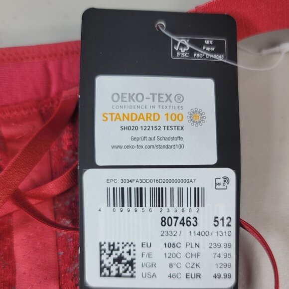 Ulla Popken Lace Underwired Bra Red 46C Soft Shell Front Closure Adj Strap NWT - Picture 12 of 12